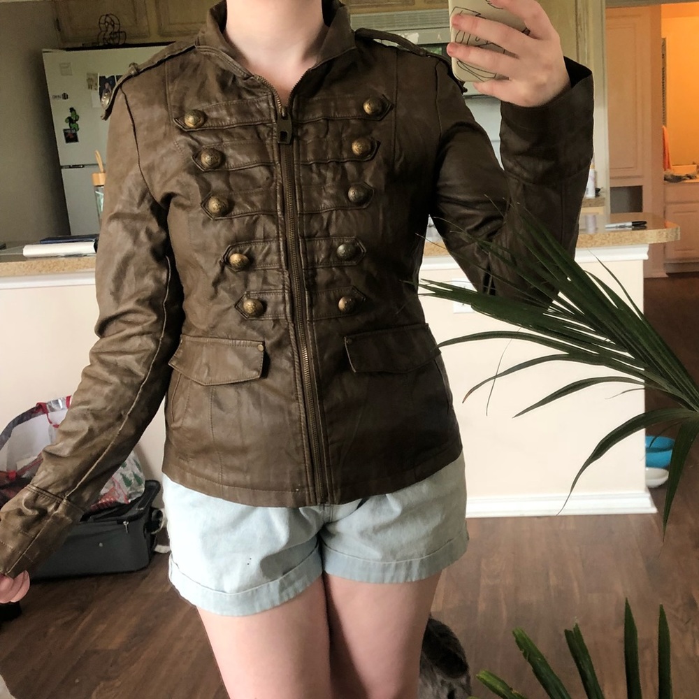 Military Style Faux Leather Jacket
